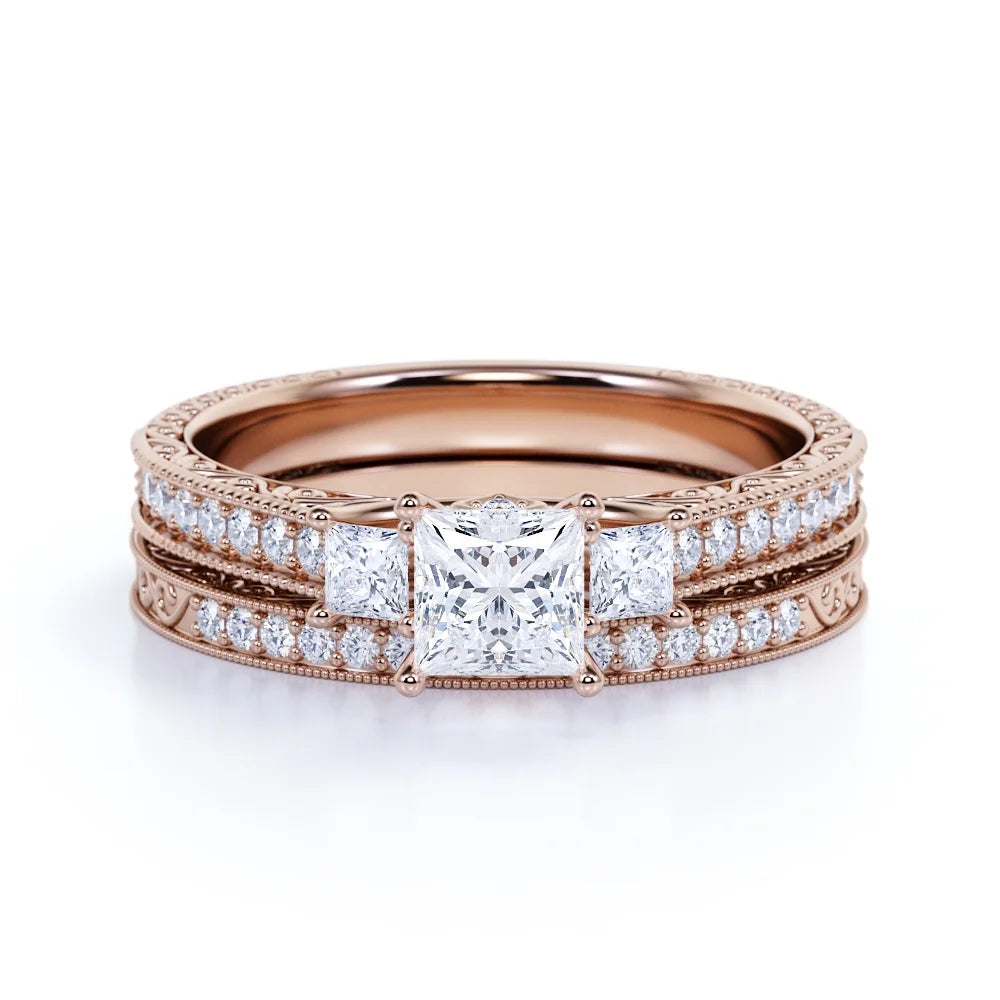 Beautiful 1.25 Carat Real Moissanite Wedding Ring Set in 18K Rose Gold Plating for Women