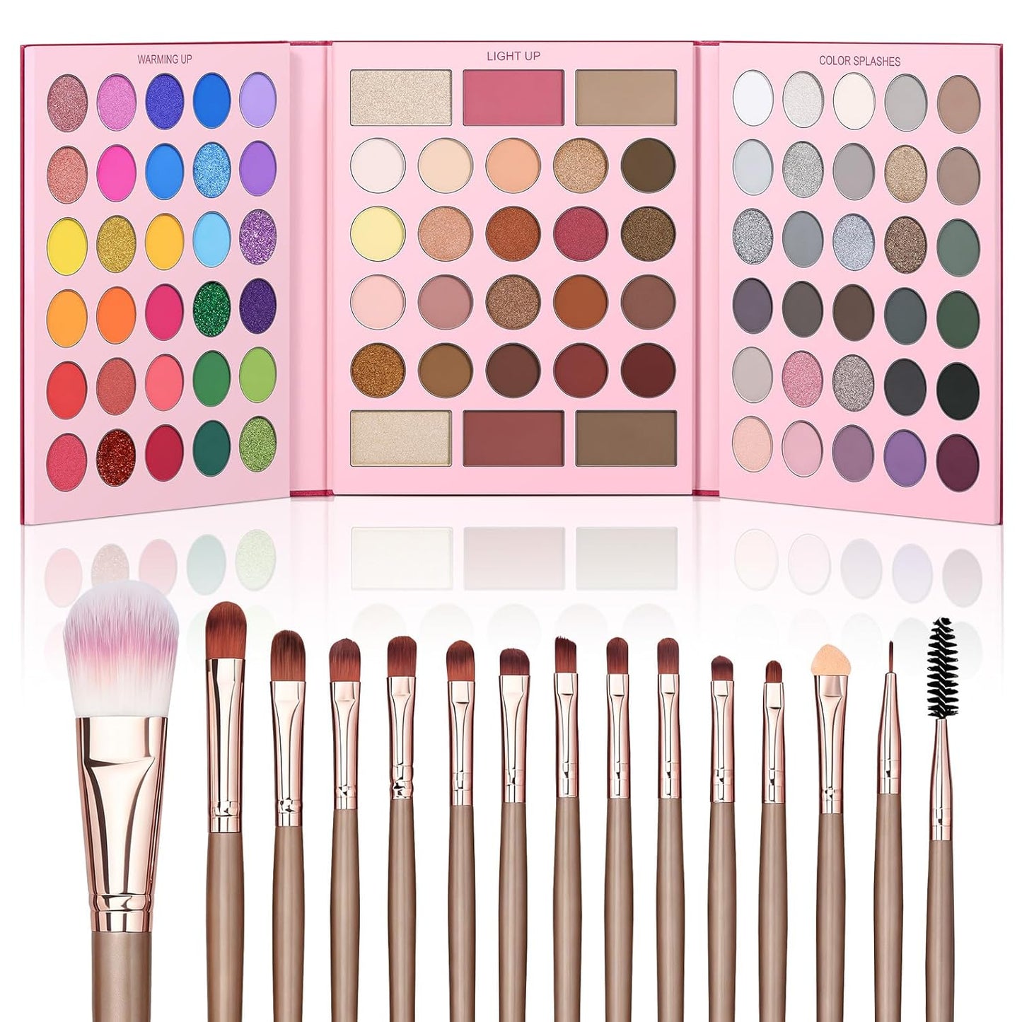 UCANBE Professional 86 Colors Eyeshadow Palette with 15Pcs Makeup Brushes Set Matte Glitter Long Lasting Highly Pigmented Waterproof Contour Blush Powder Highlighter All in One