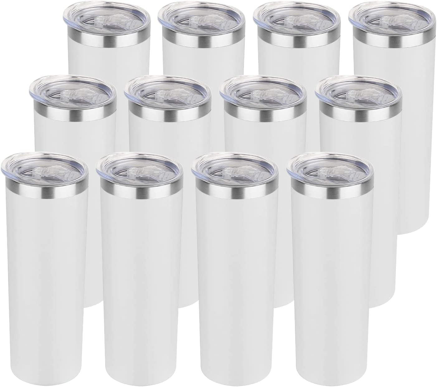 HASLE OUTFITTERS 20 Oz Skinny Tumblers Bulk Set, Stainless Steel Insulated Slim Tumblers with Lids Travel Water Cups(Stainless Steel, 8)