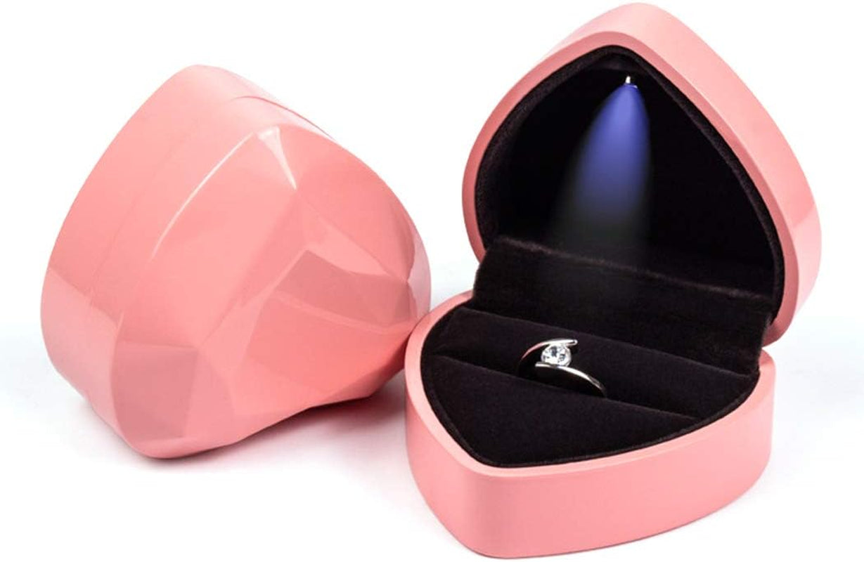 Isuperb Heart Shaped Ring Box LED Light Engagement Ring Boxes Jewelry Gift Box for Proposal Wedding Valentine'S Day Anniversary Christmas (Navy Blue)