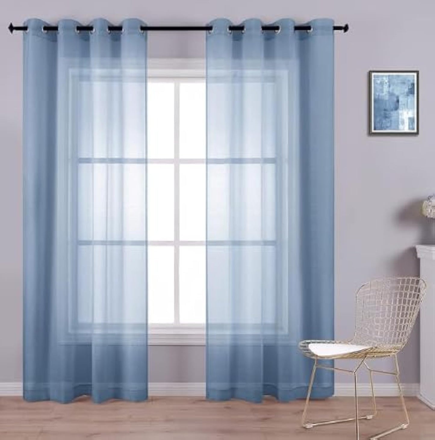 KOUFALL Silver Sheer Curtains, Luxury Curtain for Living Room Bedroom, Light Grey Grommet Backdrop Curtains for Party, 52 X 84 Inch Length, 2 Panels Set, Gray