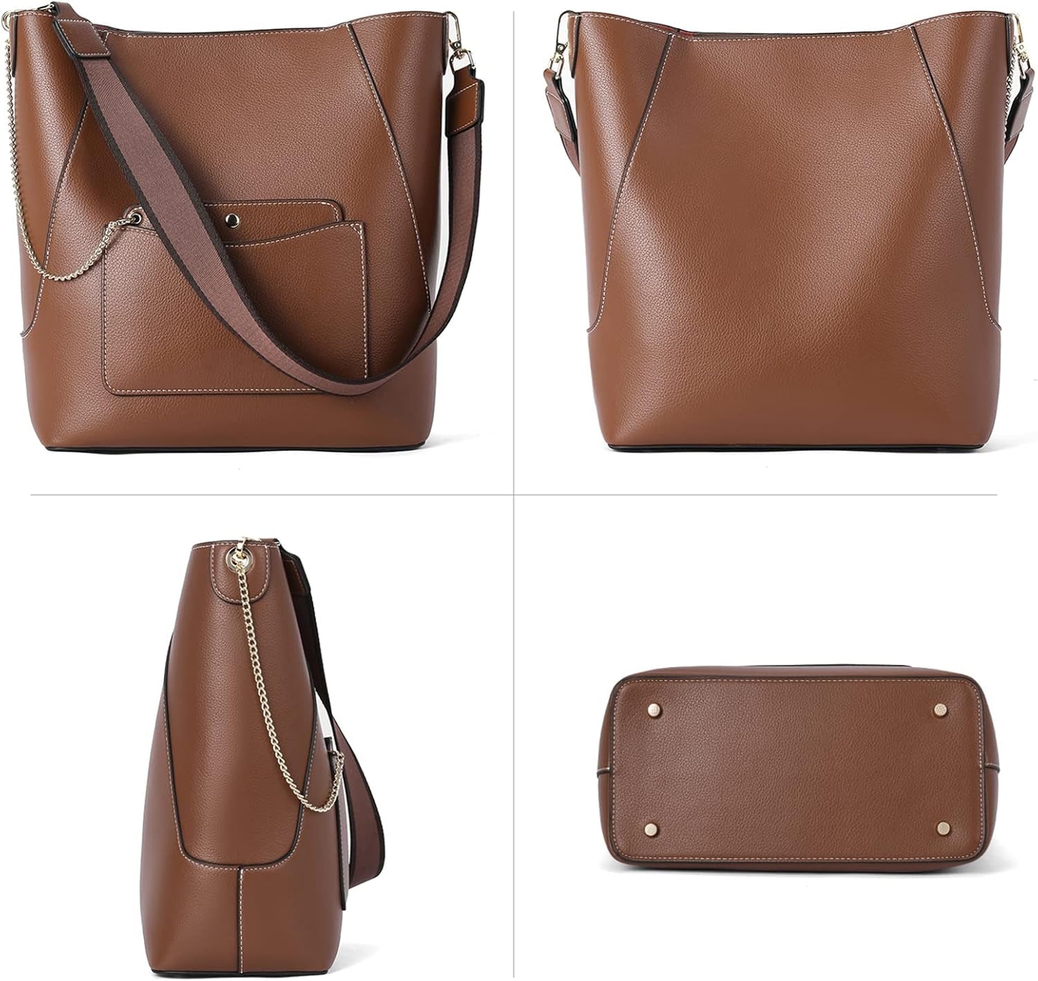 BROMEN Hobo Bags for Women Designer Handbags Vegan Leather Bucket Purse Shoulder Crossbody Bag (Z-Brown)