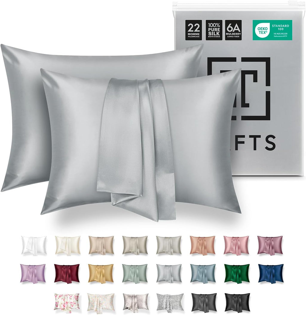 Tafts Pillow Cases - 22Mm 100% Pure Mulberry 6A Silk Pillowcase for Hair & Skin with Zipper Closure, Cooling, Natural, Organic, Double Sided Silk Pillow Case (Midnight Black, Queen 20X30 1Pc)