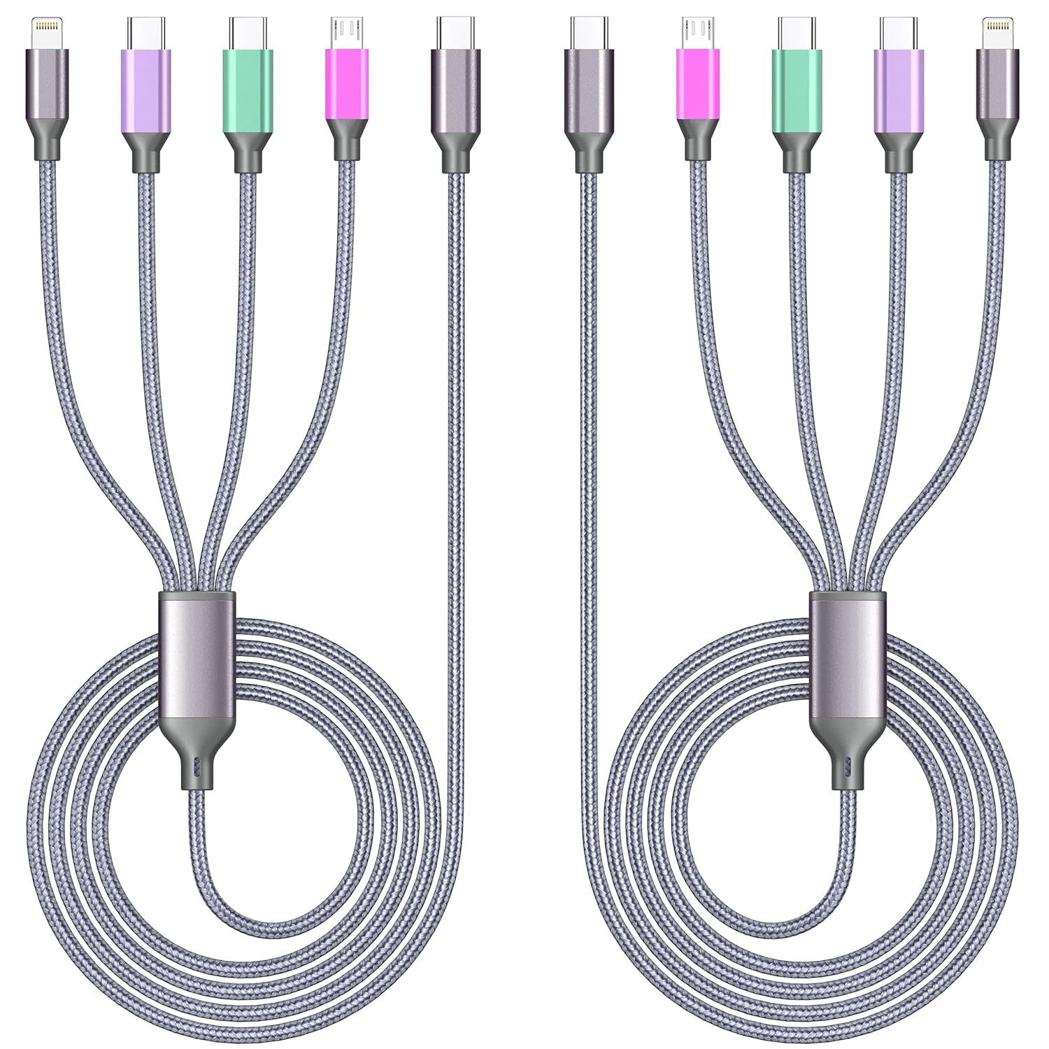 Multi Charging Cable 3Pack 6FT Multiple Charger Cable Nylon Braided Cord USB Charging Cable 6 in 1 Multi Phone Charger Cord with Type C Micro Lightning USB for Apple Iphone Android Phone