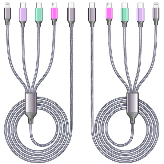 Multi Charging Cable 3Pack 6FT Multiple Charger Cable Nylon Braided Cord USB Charging Cable 6 in 1 Multi Phone Charger Cord with Type C Micro Lightning USB for Apple Iphone Android Phone