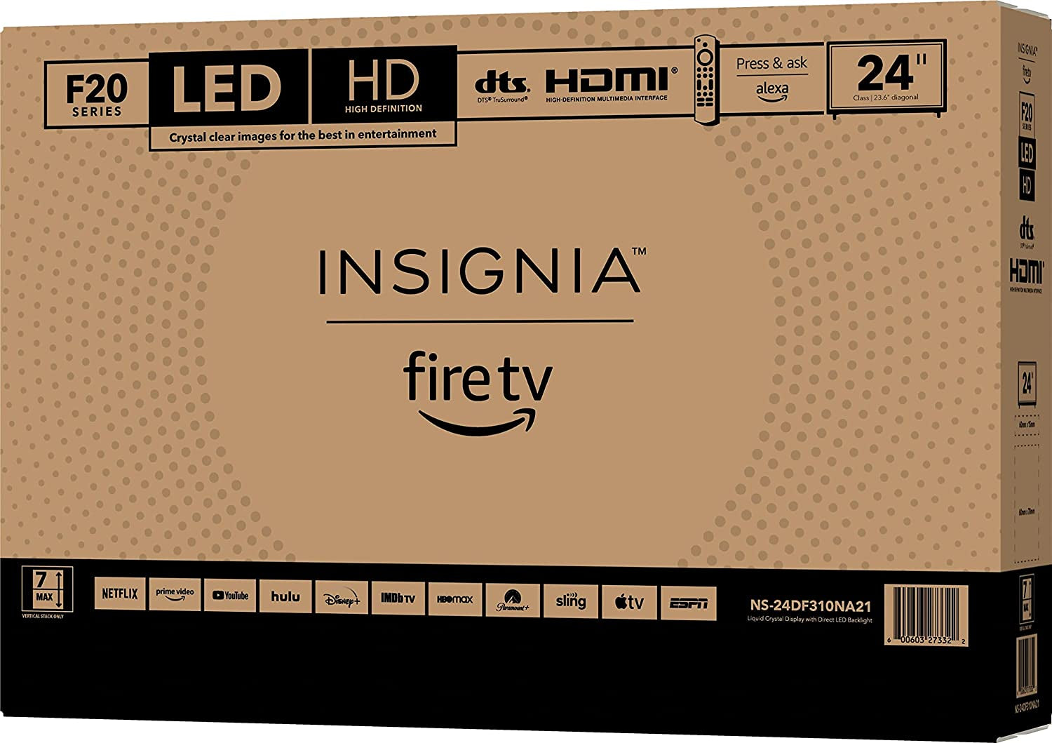 INSIGNIA 24-Inch Class F20 Series Smart HD 720P Fire TV (NS-24DF310NA21, 2020 Model)