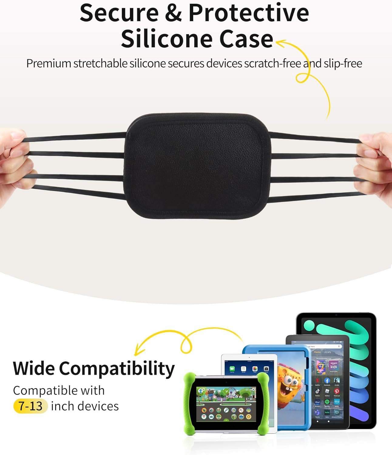 FANGOR Car Headrest Mount Holder, Tablet Holder for Kids in Back Seats, Anti-Slip Strap and Holding Net,Angle-Adjustable/Fits All 7 Inch to 12.9 Inch Tablets