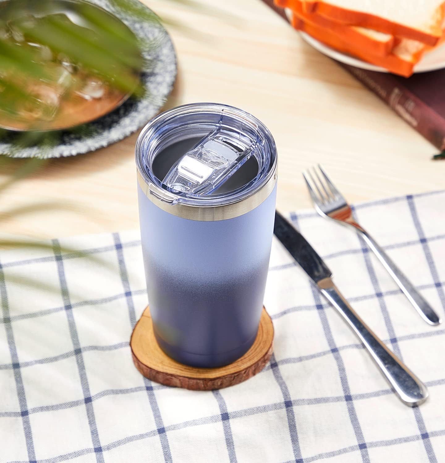 20Oz/4 Pack Stainless Steel Coffee Tumbler with Lid and Straw, Double Wall Vacuum Insulated Travel Mug, Durable Powder Coated Coffee Cups for Hot & Cold Drink (Pansy, 4 Pack)