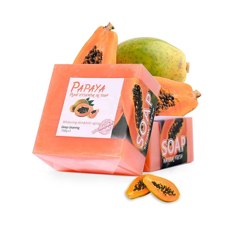 Papaya Soap Face Cleansing Anti Acne Skin Brighten Remove Pimples Dark Spot Lightening Handmade Ginger Essential Oil Body Bath