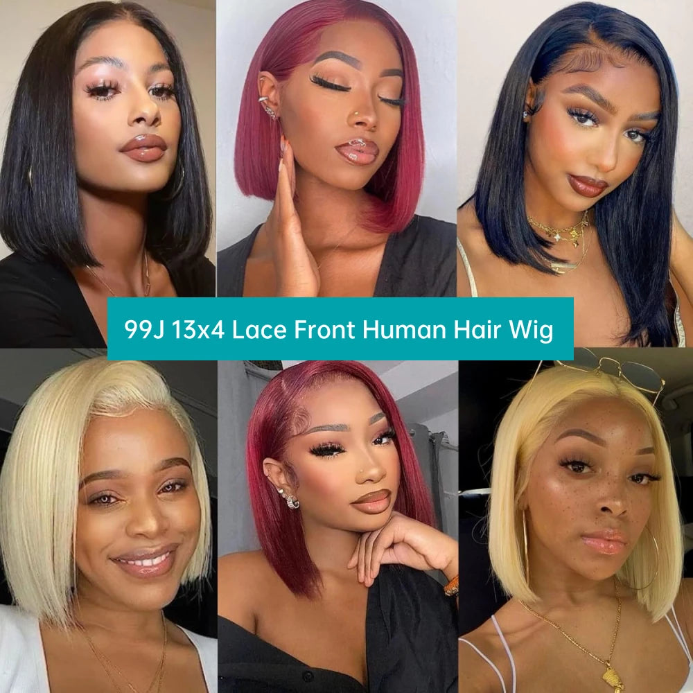 Burgundy Bob Wig Human Hair 13x4 Frontal Lace Straight 99J Short Human Hair Wigs Red Wig Front Human Hair Wig Colored Human Hair