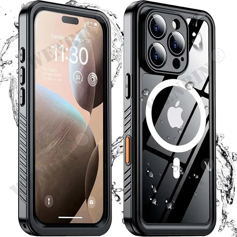 IP68 Waterproof Case For iPhone 17 16 15 Pro Max Plus Full Body Protective Cover Swim Underwater Diving Magsafe Magnetic Fundas