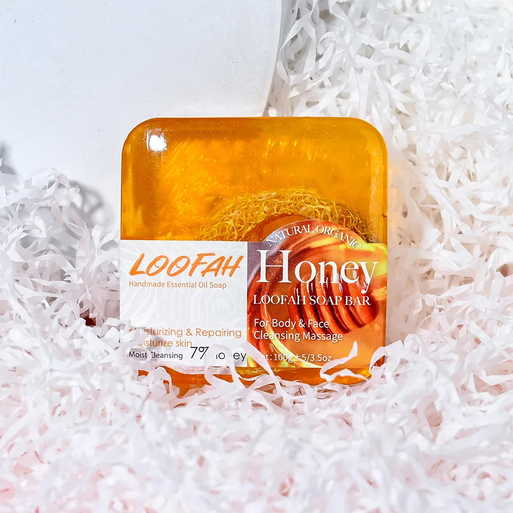 Lemon Loofah Soap 100g with Rose & Sea Salt, Exfoliating & Cleansing Handmade Bar for Face & Body