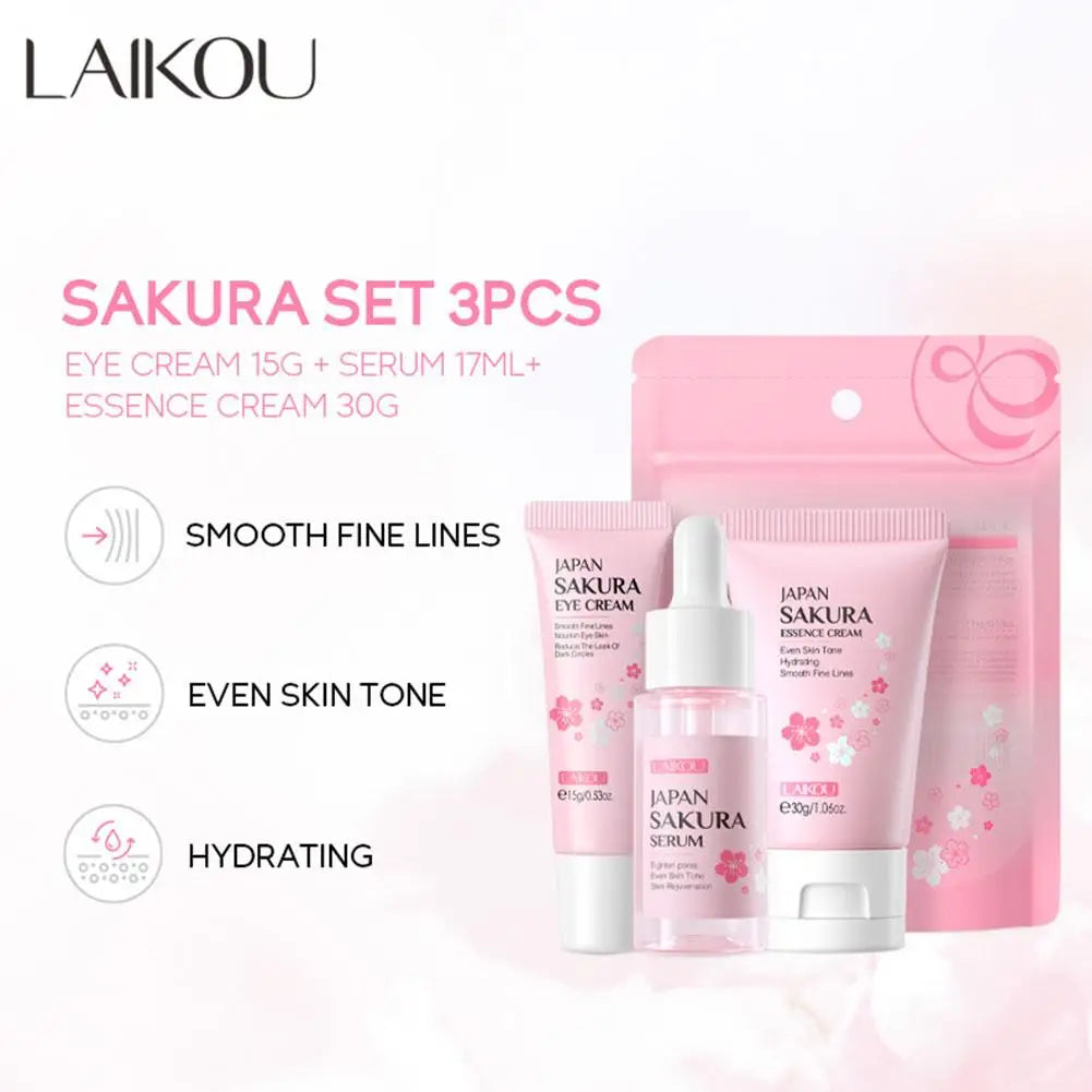 Women 3pcs Kit Sakura Skin Care Sets Face Cream Face Essence Eye Serum Face Skin Care Set Product Gift box