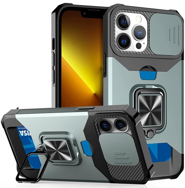 Case For iPhone 17 16 15 14 13 12 Pro Max Plus 8 7 Plus Mini Heavy Duty Protection With Sliding Camera Cover And Card Clip Cover