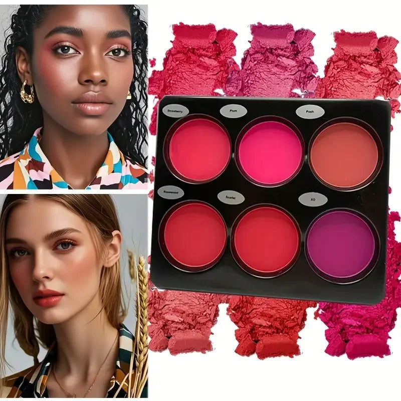 6-Color Blush Palette, Large Size, Natural Contouring Makeup, Matte Blush Makeup Palette, Long-Lasting Coverage
