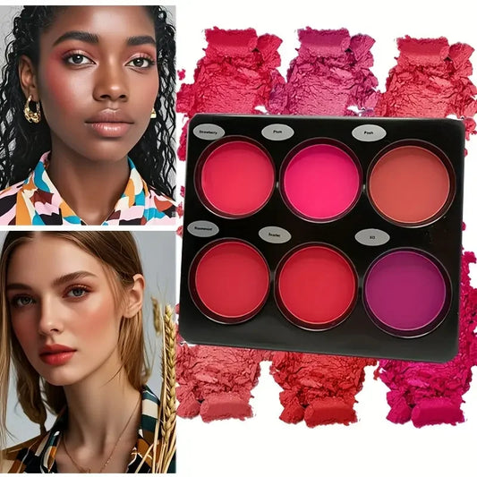 6-Color Blush Palette, Large Size, Natural Contouring Makeup, Matte Blush Makeup Palette, Long-Lasting Coverage