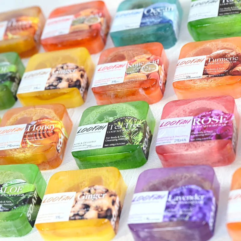 Lemon Loofah Soap 100g with Rose & Sea Salt, Exfoliating & Cleansing Handmade Bar for Face & Body