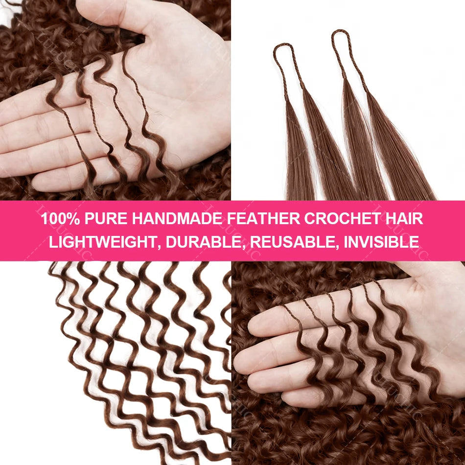 Knots Pre Separated Chocolate Brown Kinky Curly Crochet Human Hair Extension Invisible Lightweight Feather Crochet Braids Hair