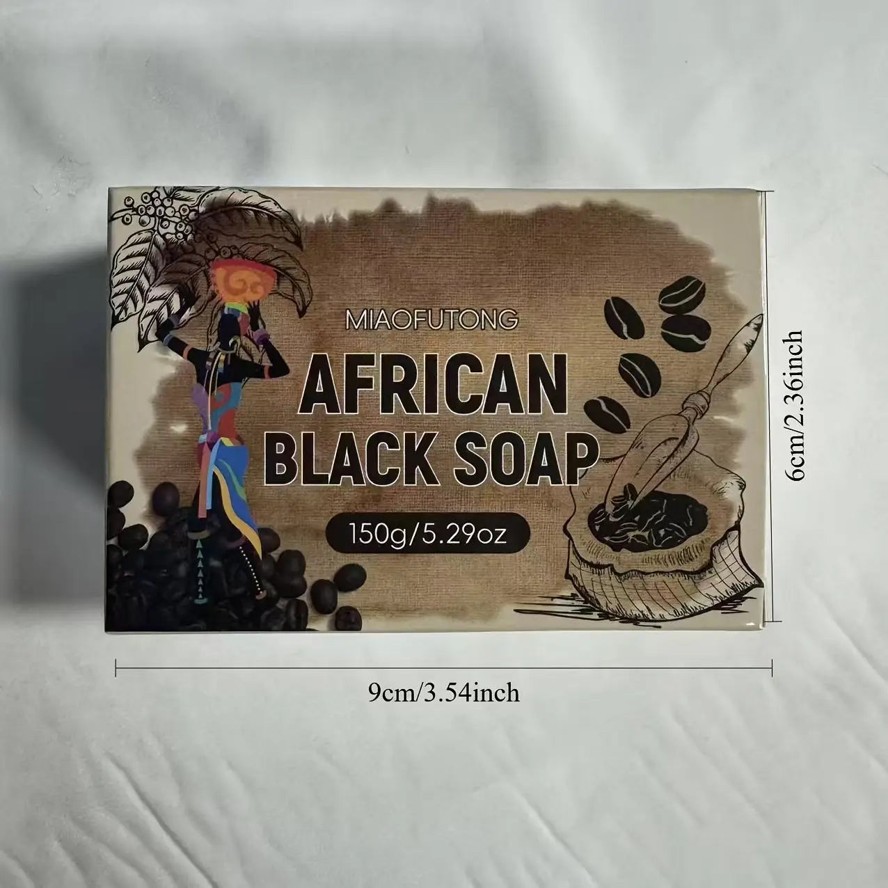 5.29oz African black soap, coffee soap, contains shea butter, cocoa pods, suitable for all skin types, can be used throughout
