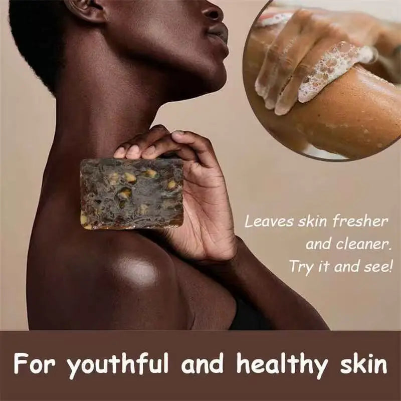 5.29oz African black soap, coffee soap, contains shea butter, cocoa pods, suitable for all skin types, can be used throughout