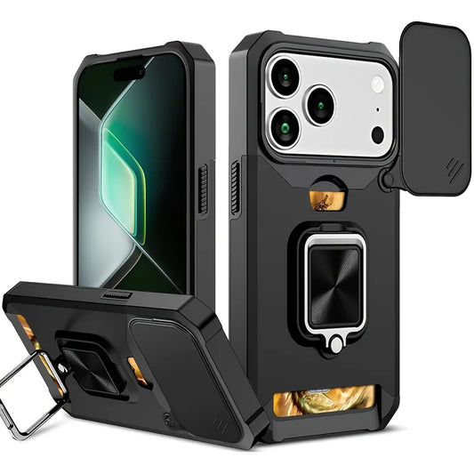 Case For iPhone 17 Pro Max 16 15 14 13 Pro Max Plus Heavy Duty Protection With Sliding Camera Cover And Card Clip Cover Fundas