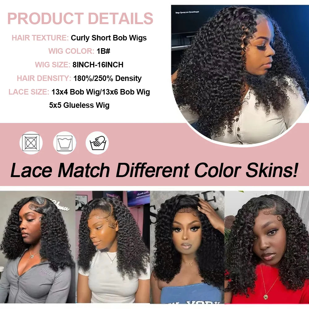 Glueless Deep Wave Bob Wig Brazilian Human Hair 13x4 13x6 HD Lace Front Wig Wear and Go Short Bob For Black Women Pre Plucked