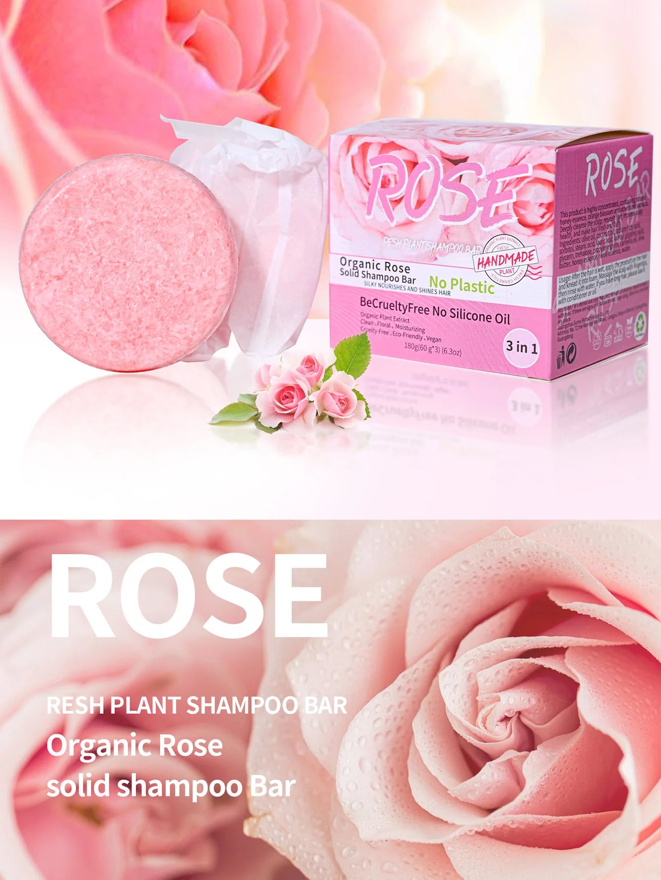 3pcs/box Damascus Rose perfume Solid Shampoo Bar Deep Cleaning Moisturizing Hair Care Hand Soap