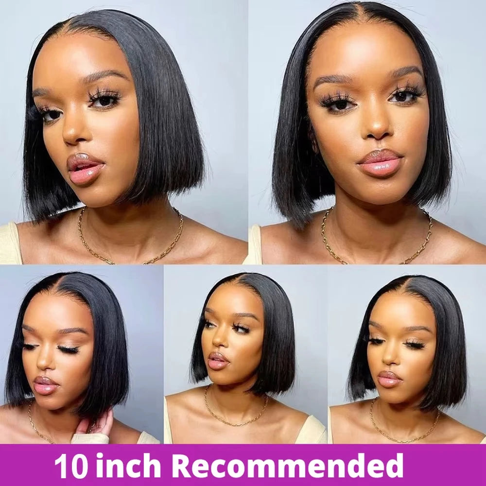 210 Density 13x6 HD Lace Frontal Wigs Short Bob Straight Human Hair Wig Pre Plucked Brazilian 100% Human Hair Wig For Women