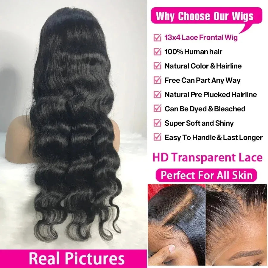 40 44 Inch Hd Body Wave Lace Front Wig Pre Plucked 13x4 13x6 Loose Wave Lace Frontal Wig 100% Human Hair Wigs On Clearance Sale