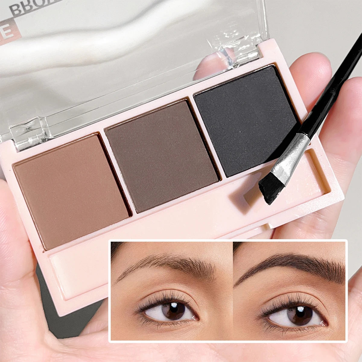 3-Color Brow Powder Set with Brush - Long-lasting, color-resistant, versatile contour makeup set for natural, three-dimensional