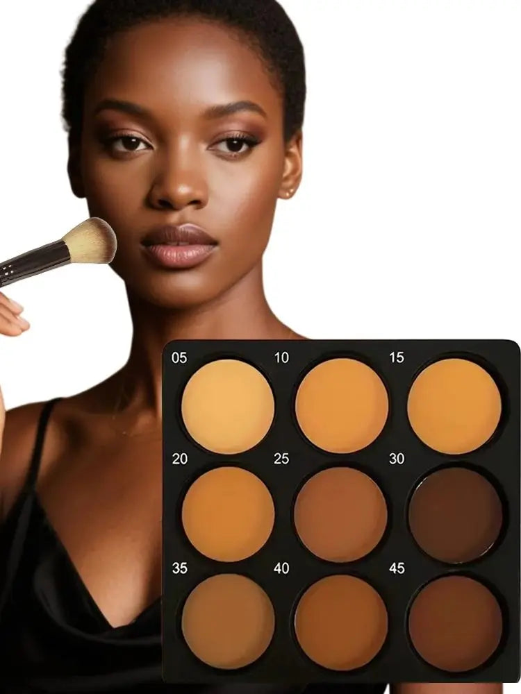 9-Color Waterproof Contour Concealer Matte Palette Free Brush Medium to Deep Shades 3D Sculpting Oil Control Long Lasting Wear