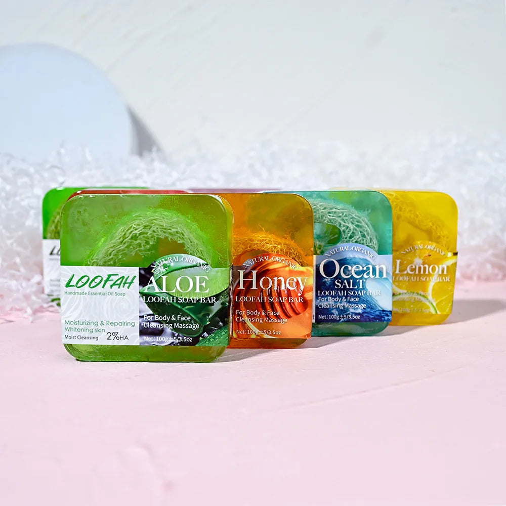 Lemon Loofah Soap 100g with Rose & Sea Salt, Exfoliating & Cleansing Handmade Bar for Face & Body