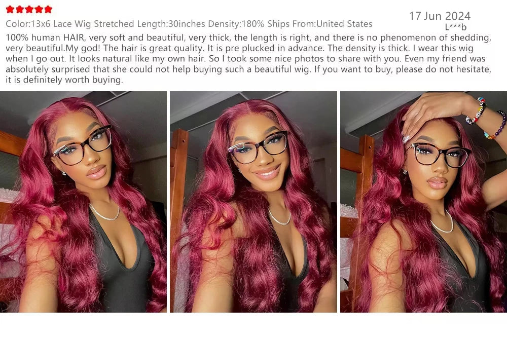 99j burgundy 13x6 Lace Front Human Hair 200 Density Body Wave 13x4 30 36 Inch Red Colored Lace Frontal Wigs Brazilian For Women