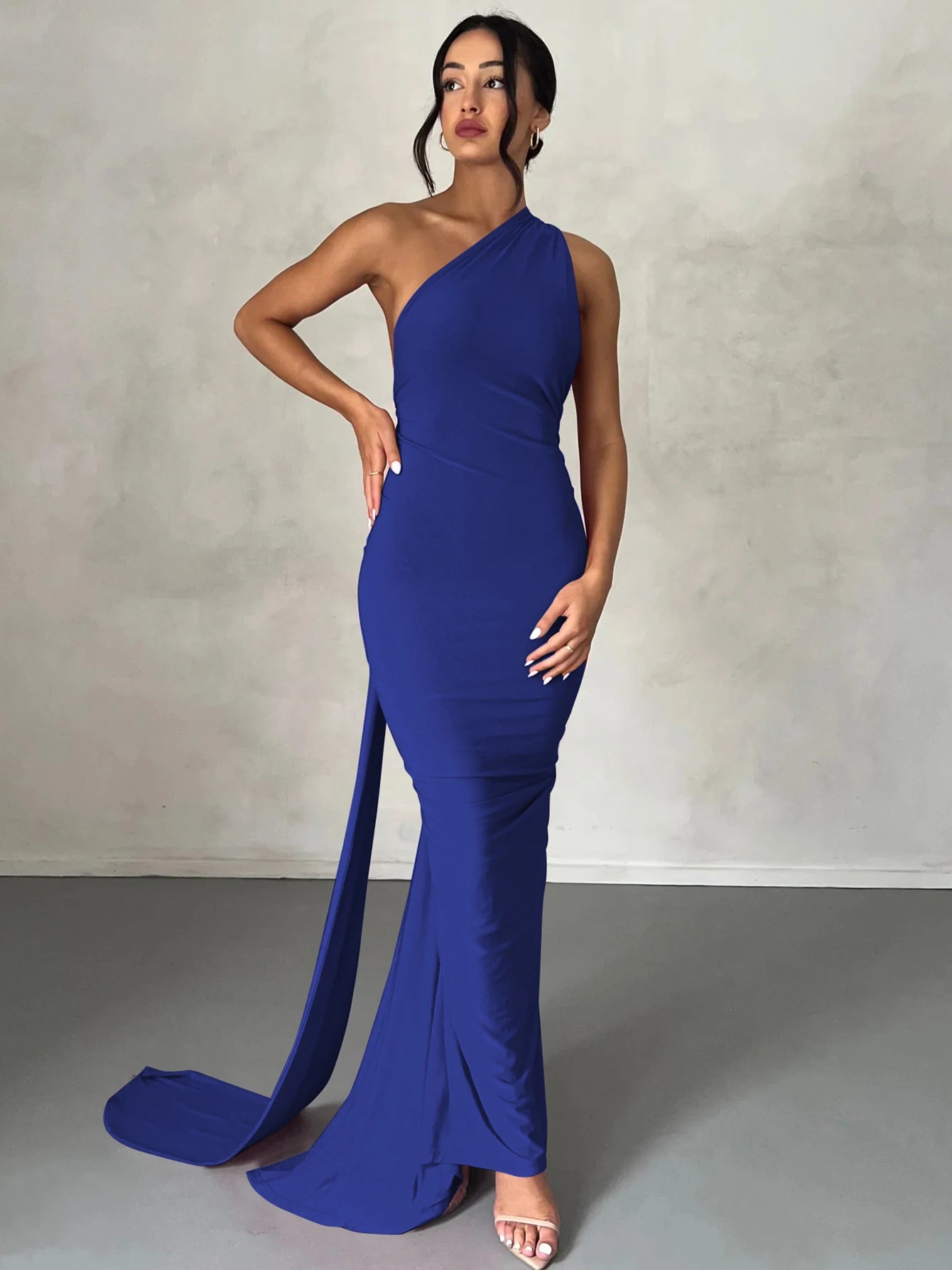 Dulzura One Shoulder Backless Ruched Slim Ribbon Long Dress Women Solid Sexy Elegant Dress Evening Party Club Prom Summer Outfit