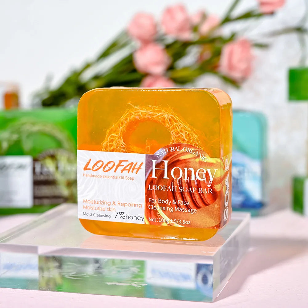 Lemon Loofah Soap 100g with Rose & Sea Salt, Exfoliating & Cleansing Handmade Bar for Face & Body