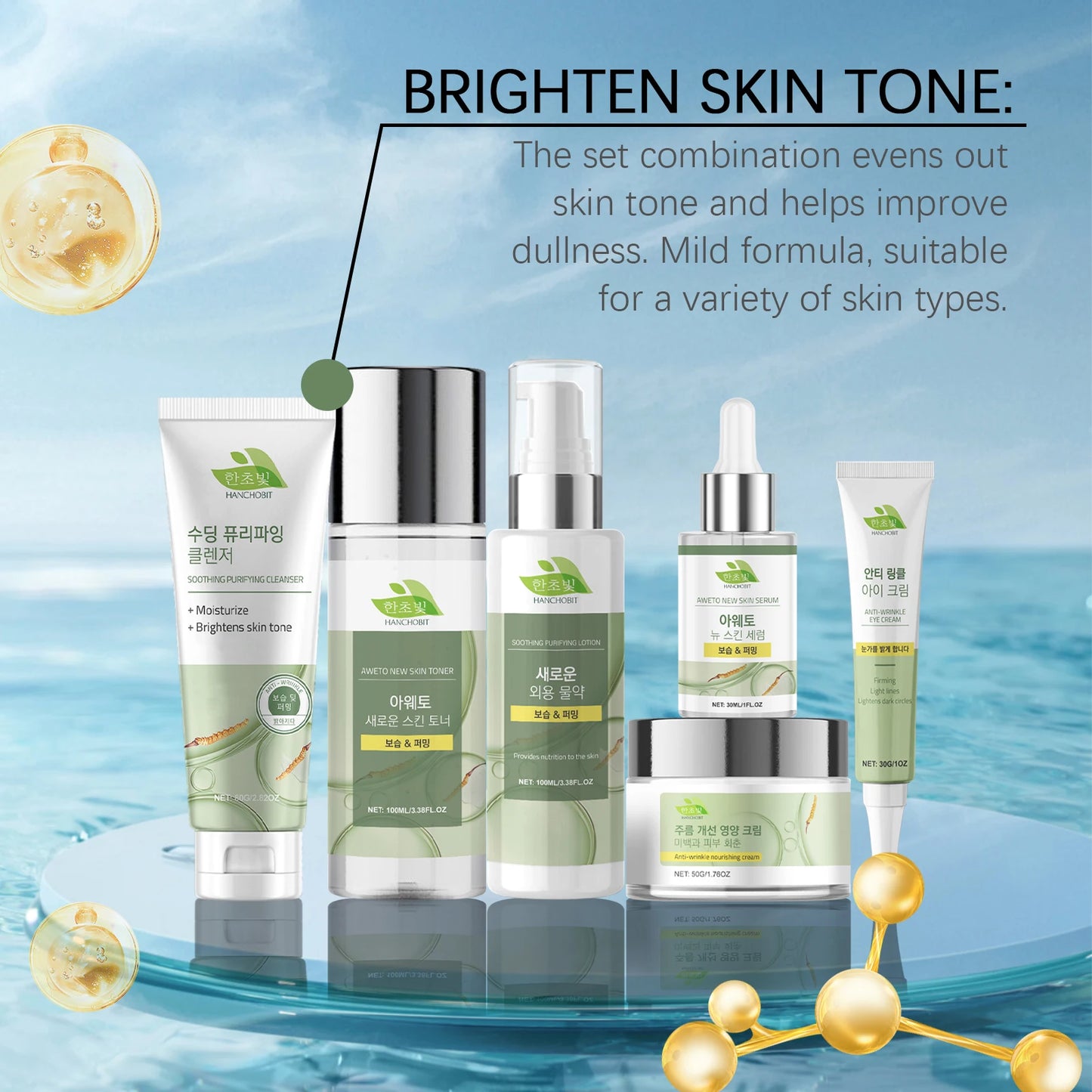 Korean Skincare Set Shrink Pores Fade Fine Lines Face Serum Remove Dark Circles Firming Eye Cream Facial Moisturizing Lotion Set