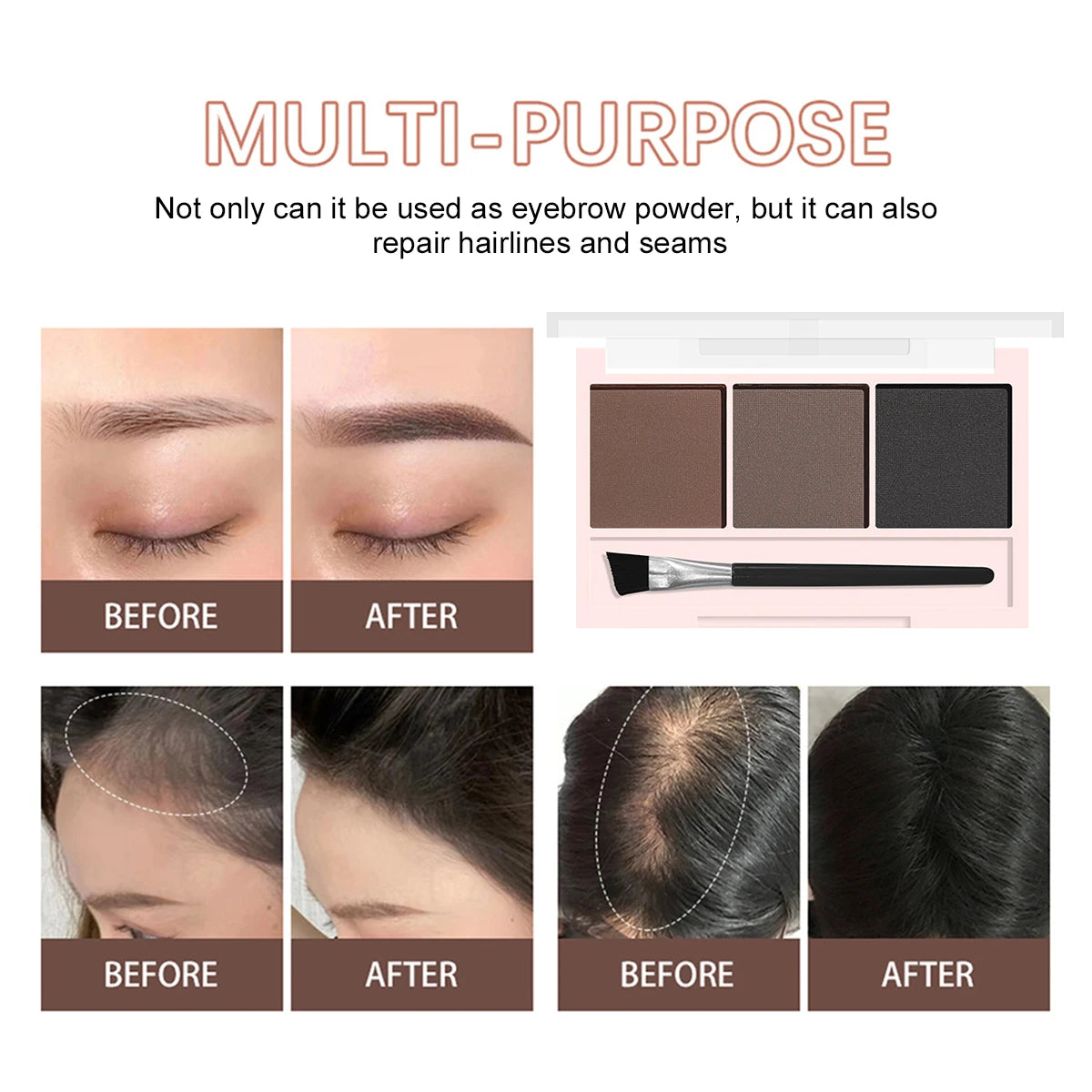 3-Color Brow Powder Set with Brush - Long-lasting, color-resistant, versatile contour makeup set for natural, three-dimensional