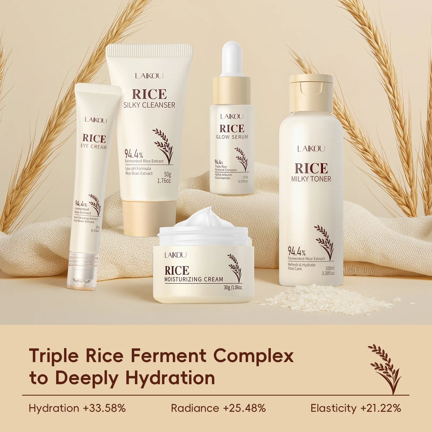 5PCS Rice Extract Skincare Set Niacinamide Hyaluronic Acid Gentle 24H Hydration For All Skin Men Women Face Body Daily Holiday