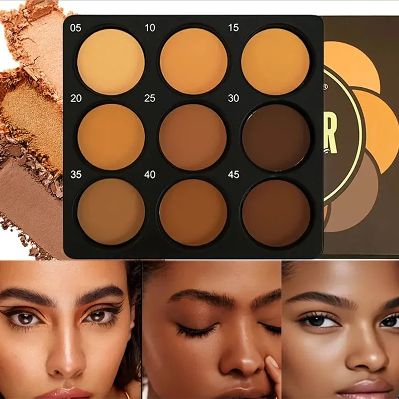 9-Color Waterproof Contour Concealer Matte Palette Free Brush Medium to Deep Shades 3D Sculpting Oil Control Long Lasting Wear