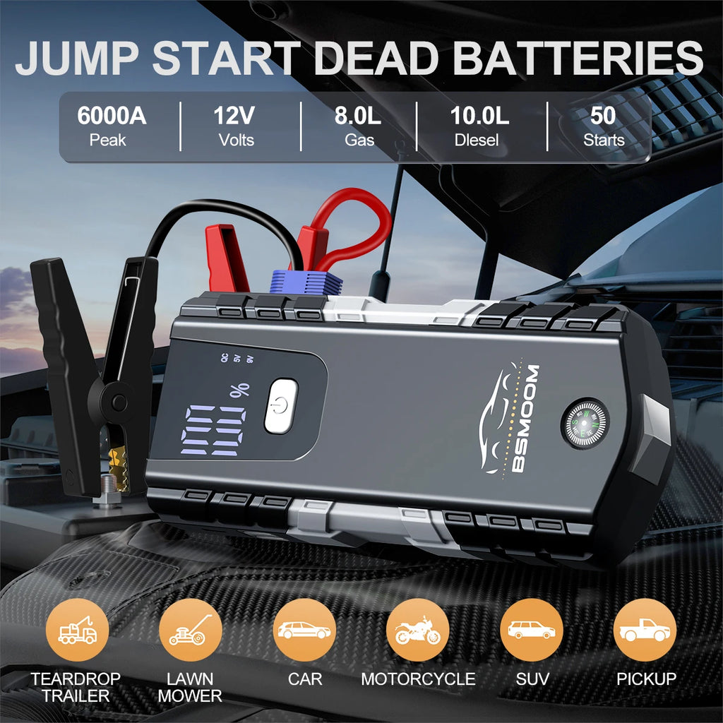 12V Portable Car Jump Starter Automatic Battery Booster Charger 6000A Auto Battery Charger Booster Starting Device