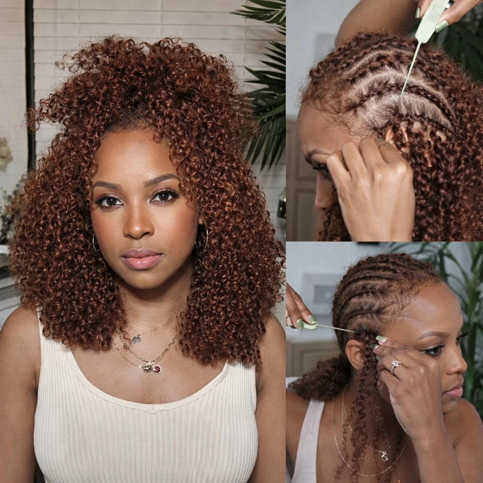 Knots Pre Separated Chocolate Brown Kinky Curly Crochet Human Hair Extension Invisible Lightweight Feather Crochet Braids Hair