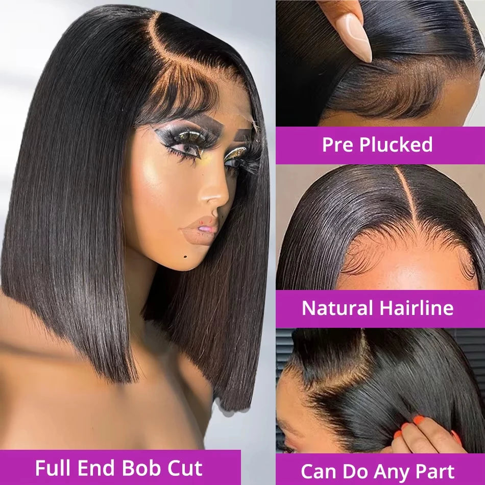 210 Density 13x6 HD Lace Frontal Wigs Short Bob Straight Human Hair Wig Pre Plucked Brazilian 100% Human Hair Wig For Women