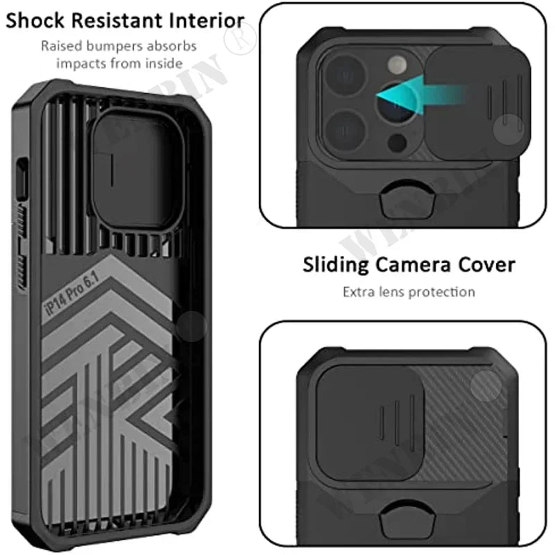 Case For iPhone 17 16 15 14 13 12 Pro Max Plus 8 7 Plus Mini Heavy Duty Protection With Sliding Camera Cover And Card Clip Cover