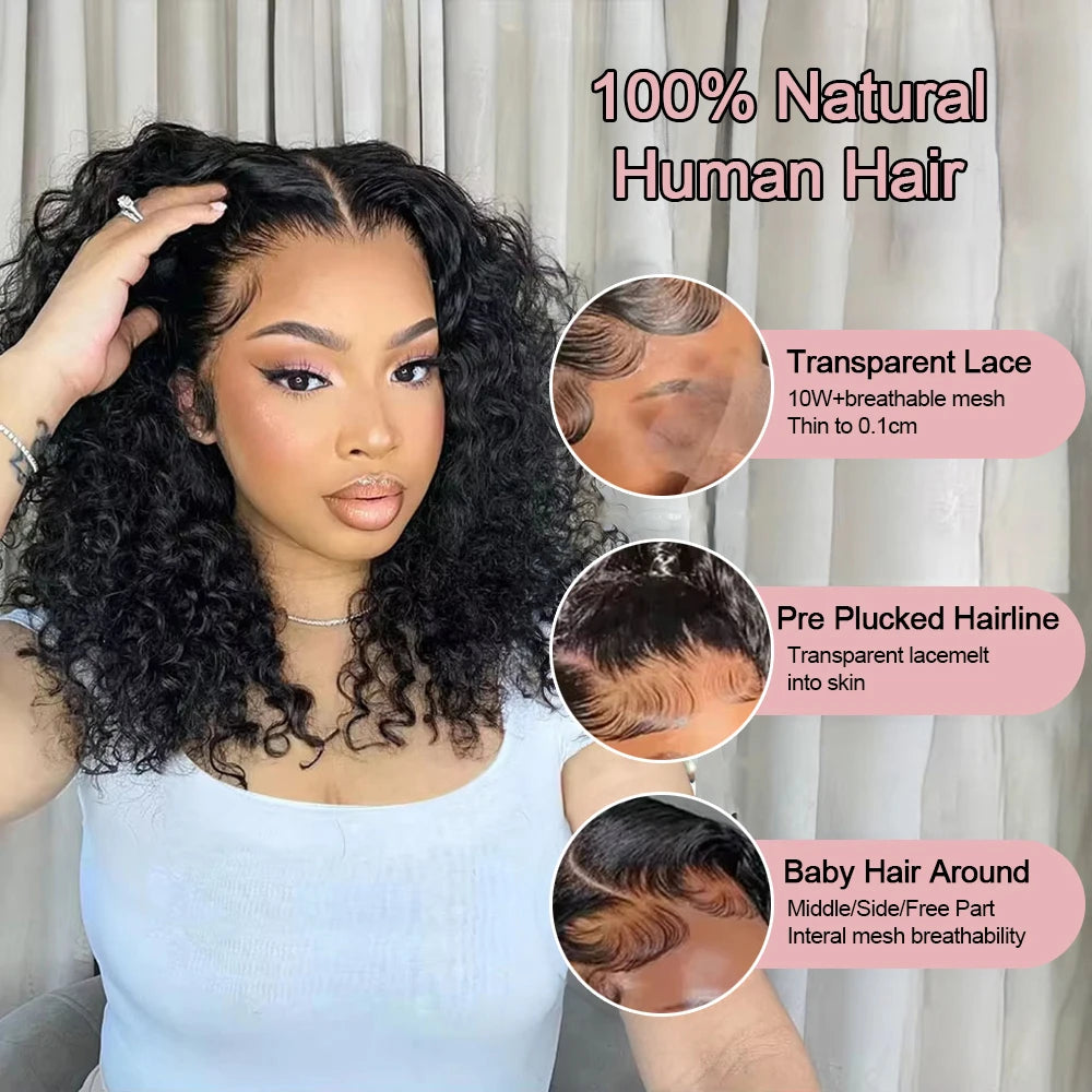 Glueless Deep Wave Bob Wig Brazilian Human Hair 13x4 13x6 HD Lace Front Wig Wear and Go Short Bob For Black Women Pre Plucked