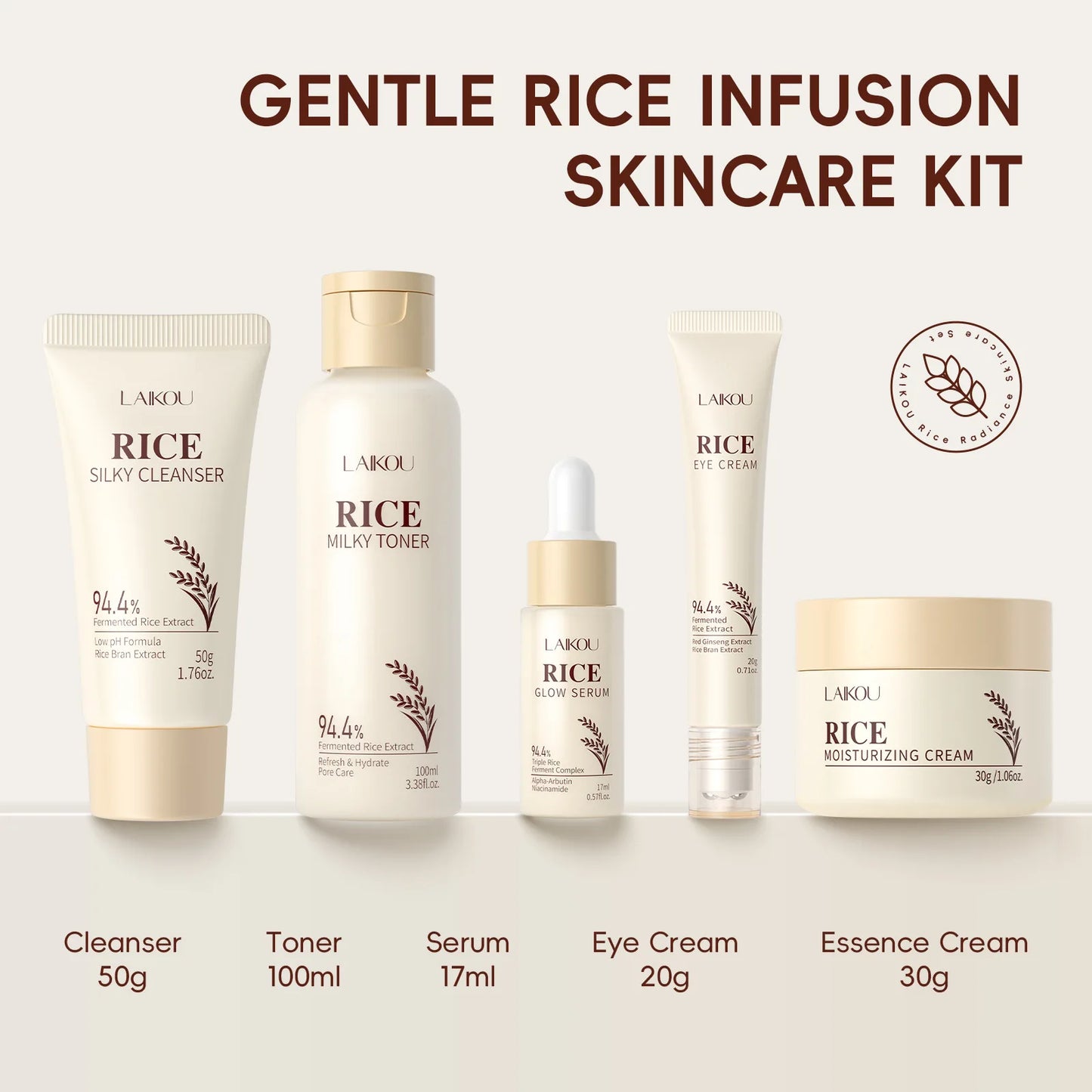 5PCS Rice Extract Skincare Set Niacinamide Hyaluronic Acid Gentle 24H Hydration For All Skin Men Women Face Body Daily Holiday