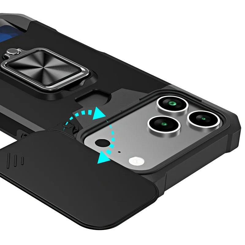 Case For iPhone 17 Pro Max 16 15 14 13 Pro Max Plus Heavy Duty Protection With Sliding Camera Cover And Card Clip Cover Fundas