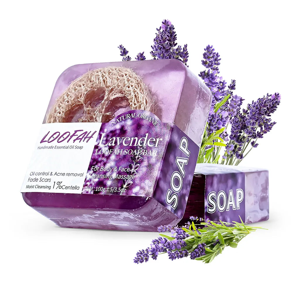 Lemon Loofah Soap 100g with Rose & Sea Salt, Exfoliating & Cleansing Handmade Bar for Face & Body