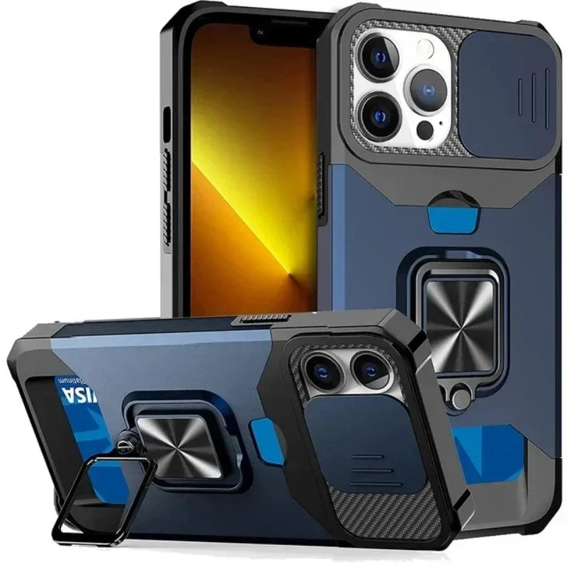 Case For iPhone 17 Pro Max 16 15 14 13 Pro Max Plus Heavy Duty Protection With Sliding Camera Cover And Card Clip Cover Fundas