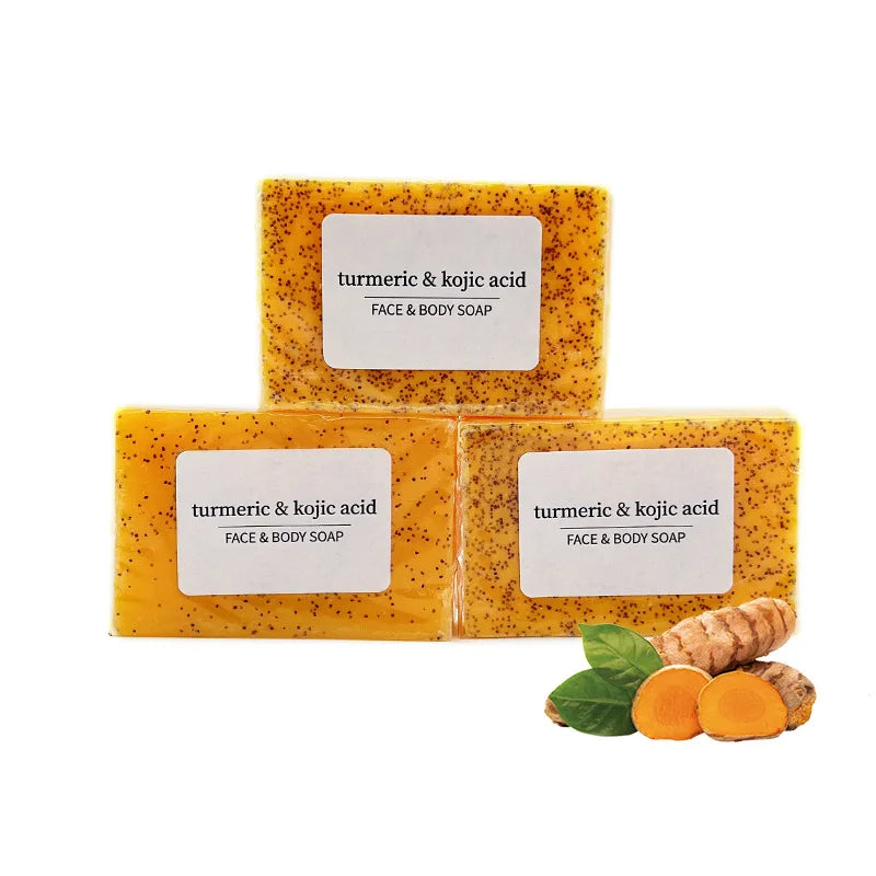 RDQCTQ  1pcs Turmeric Natural Bar Soap for Men, Lemon Kojic Acid Soap, Shower and Facial Soap -No Harsh Chemicals 100g
