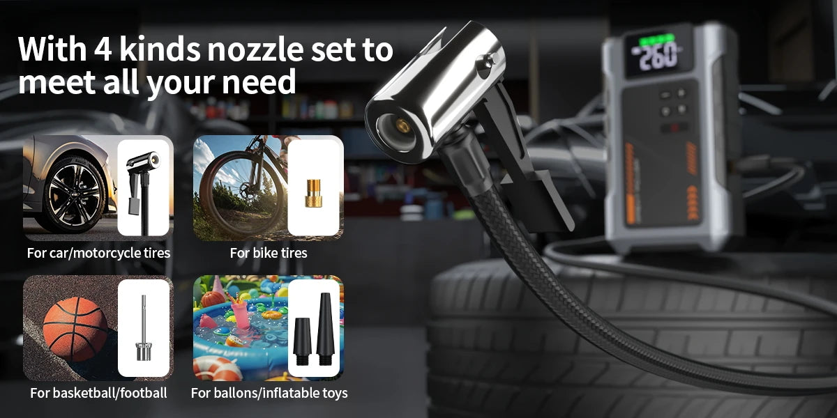 Portable Car Jump Starter With Air Compressor, 3000A Peak(7.5L Gas, 6.5L Diesel) , Jump Starter Battery PackWith150 PSl Tire Inf